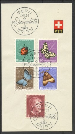 1952 - SVIZZERA - LOTTO/40686 - PRO JUVENTUTE 5v.  SU FOGLIO  DELLE POSTE FDC