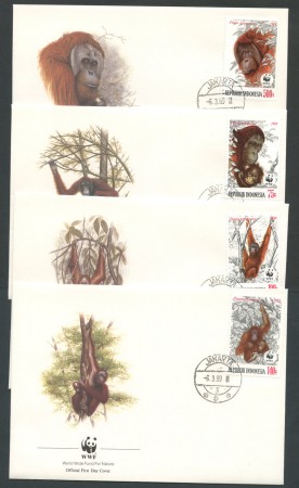 1989 - LOTTO/19238B - INDONESIA - SCIMIE ORANG-OUTANG 4 FDC .