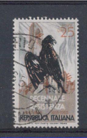 1954 - LOTTO/6235U - REPUBBLICA - 25 L. RESISTENZA I° TIRAT. USA