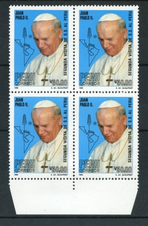 1988 - PERU - LOTTO/19614 - II° VISITA S.S.GIOVANNI PAOLO II° - QUARTINA