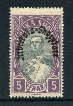 1928 - ALBANIA - 5 F. RE ZOGOU SOPRASTAMPATO - LINGUELLATO - LOTTO/26762