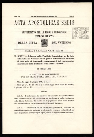 1981 - LOTTO/10991 - VATICANO - RADIO VATICANA - ACTA  APOSTOLICAE