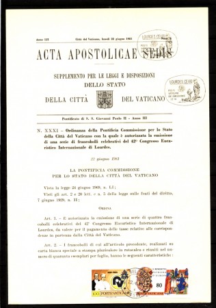 1981 - LOTTO/10983 - VATICANO - CONGRESSO EUCARISTICO ACTA APOSTOLICAE