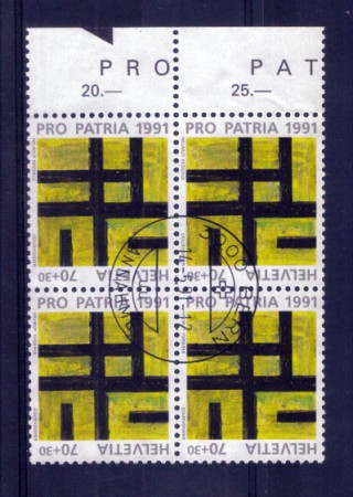 1991 - LOTTO/SVI1375QU - SVIZZERA - 70+30c. PRO PATRIA QUARTINA USATA