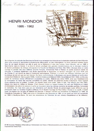 1982 - LOTTO/FRA2226 - FRANCIA - HENRI MONDOR DOC. FILATELICO