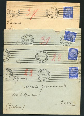 1938 - LOTTO/17341 - GERMANIA REICH - 4 BUSTE AFFRANCATE CON 25p. HINDENBURG