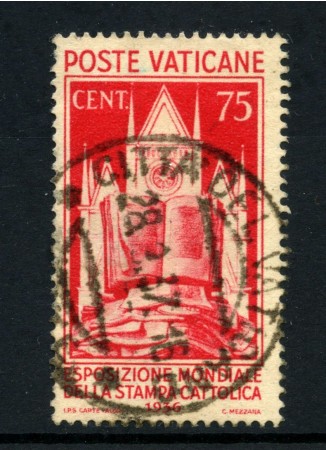1937 - VATICANO - LOTTO/43303 - 75 Cent. STAMPA CATTOLICA - USATO