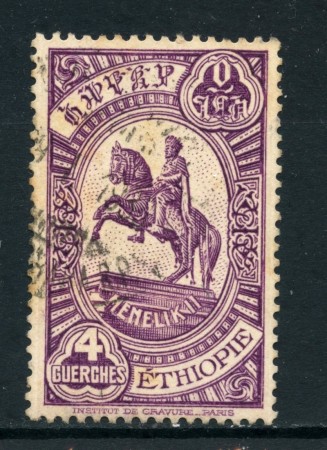 1931 - ETHIOPIA - 4 g. VIOLETTO STATUA DI MENELIK II° - USATO - LOTTO/28668