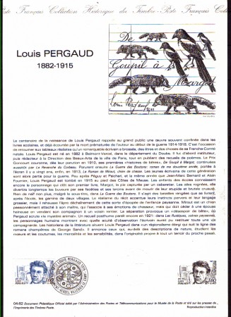1982 - LOTTO/FRA2228DOC - FRANCIA - LOUIS PERGAUD DOC. FILATELICO
