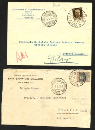 1932/40 - REGNO - LOTTO/42955 - INSIEME DI 4 BUSTE VIAGGIATE ANNULLATE FIUME
