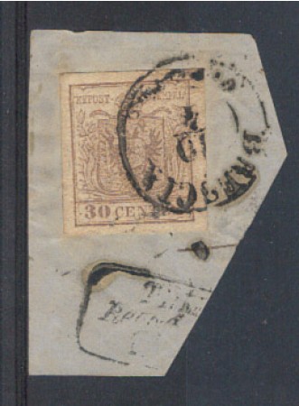 LOMBARDO VENETO - 1850 - LOTTO/3349 - 30c. BRUNO CHIARO - BRESCI