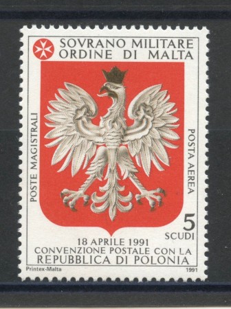 1991 - SOVRANO MILITARE DI MALTA - LOTTO/39294 - POSTA AEREA CON POLONIA - NUOVO
