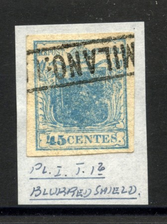 1851 - LOMBARDO VENETO - LOTTO/40477 - 45 Centesimi AZZURRO SCURO - STAMPA CONFUSA - USATO MILANO