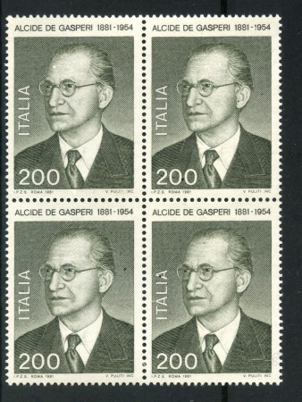 1981 - LOTTO/6734Q - REPUBBLICA - ALCIDE DE GASPERI - QUARTINA NUOVI