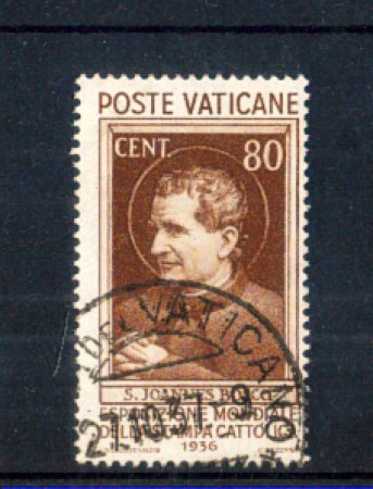 1936 - LOTTO/11278 - VATICANO - 80c. STAMPA CATTOLICA - USATO
