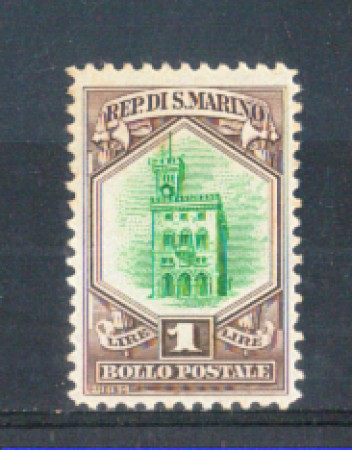1929 - LOTTO/RSM149L - SAN MARINO - 1 LIRA BRUNO VERDE LING.