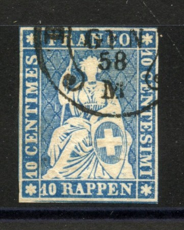 1854/62 - SVIZZERA - LOTTO/40604 - 10 RAPPEN AZZURRO HELVETIA SEDUTA - USATO