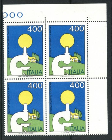 1983 - LOTTO/6777Q - REPUBBLICA - LOTTA AL CANCRO - QUARTINA NUOVI