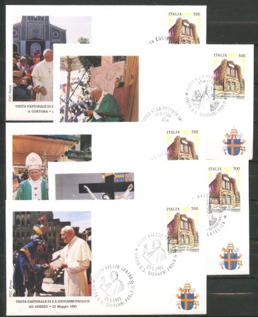 1993 - LOTTO/38644 - VISITA DI PAPA G.PAOLO II° A AREZZO/CORTONA/MACERATA - 5 BUSTE