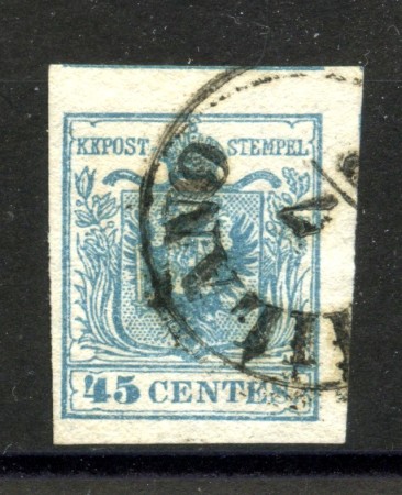 1855 - LOMBARDO VENETO - LOTTO/40515 - 45 Centesimi AZZURRO  TIPO III° - USATO MILANO