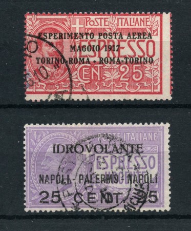 1917 - REGNO -  LOTTO/11298 - POSTA AEREA 25c. e 25 su 40c. PRIMI FRANCOBOLLI - USATI - 