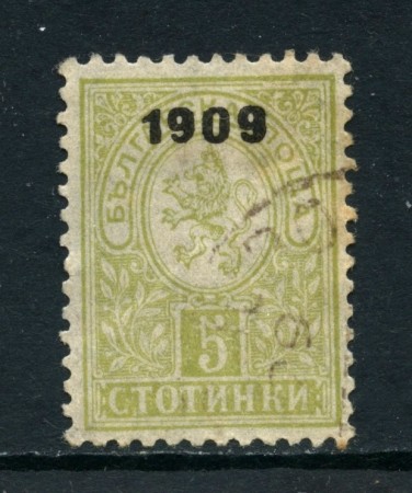 1909 - BULGARIA - 5s. VERDE GIALLO  STEMMA  - USATO - LOTTO/27129
