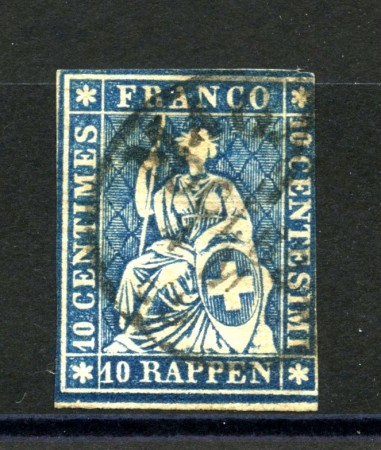 1854/62 - SVIZZERA -  LOTTO/33998 - 10 RAPPEN  AZZURRO - USATO - 
