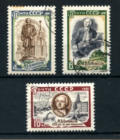 1961 - RUSSIA - LOMONOSOV 3v. - USATI - LOTTO/26909