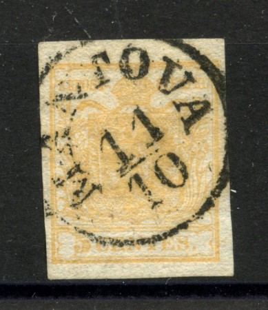 1857/58 - LOMBARDO VENETO - LOTTO/40483 - 5 Centesimi GIALLO BISTRO  CONTROSTAMPA CAPOVOLTA - USATO