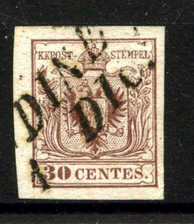 1854 - LOMBARDO VENETO - LOTTO/40506 - 30 Centesimi BRUNO LILLACEO III° TIPO - USATO