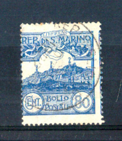 1921/23 - LOTTO/RSM78U - SAN MARINO - 80c. AZZURRO USATO