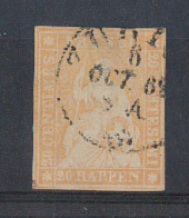 1854 - LOTTO/5552 - SVIZZERA -  20 RAPPEN ARANCIO - USATO