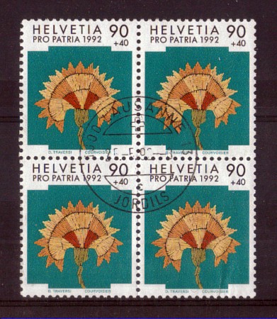 1992 - LOTTO/SVI1402QU - SVIZZERA - 90+40c. PRO PATRIA QUARTINA USATA