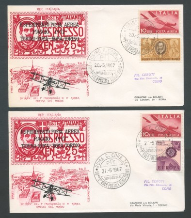 ITALIA - 1967 - LOTTO/18340 -  50° ANNIV. VOLO TORINO/ROMA/TORINO
