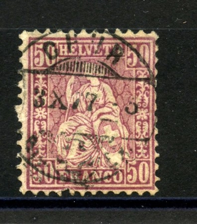 1867/68 - SVIZZERA - 50 CENTESIMI LILLA - USATO - LOTTO/34004