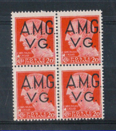 1945 - LOTTO/AMG3NQ - VENEZIA GIULIA - 20 CENT. CARMINIO QUARTINA NUOVA