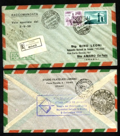 1958 - LOTTO/43123 - REPUBBLICA - VISITA DEL PRESIDENTE IN BRASILE - BUSTA VIAGGIATA