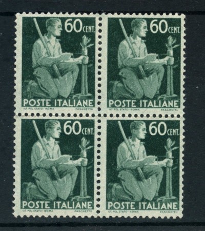 1945/46 - REPUBBLICA - 60c. DEMOCRATICA - QUARTINA NUOVI - LOTTO/27217