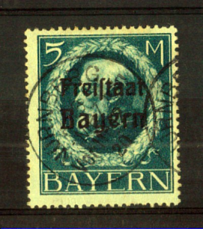 BAVIERA - 1919 - LBF/2367 - 5m. AZZURRO SOPRASTAMPATO - USATO