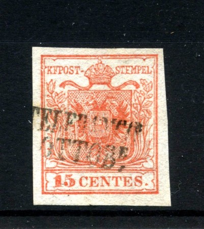 1850 - LOMBARDO VENETO - LOTTO/43211 - 15 Centesimi ROSSO CARMINIO I° TIPO - USATO CASTELFRANCO
