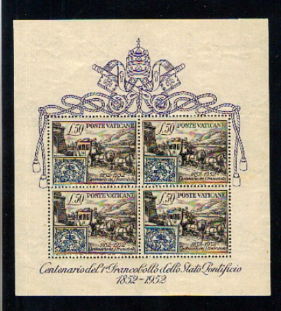 1952 - LOTTO/10622N - VATICANO - CENTENARIO DEI PRIMI FRANCOBOLLI - FOGLIETTO NUOVO