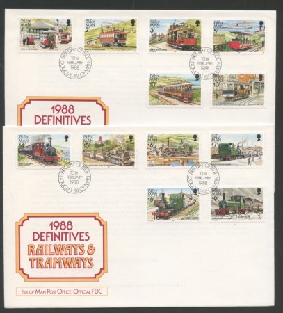 1988 - ISOLA DI MAN - LOTTO/41826 - TRENI E TRAM  12v. - 2 BUSTE FDC