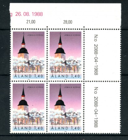 1988 - LOTTO/19997Q - ALAND - CHIESA DI JOMALA - QUARTINA