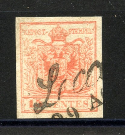 1854 - LOMBARDO VENETO - LOTTO/40544 - 15 CENT. ROSSO SALMONE CARTA A MACCHINA - USATO