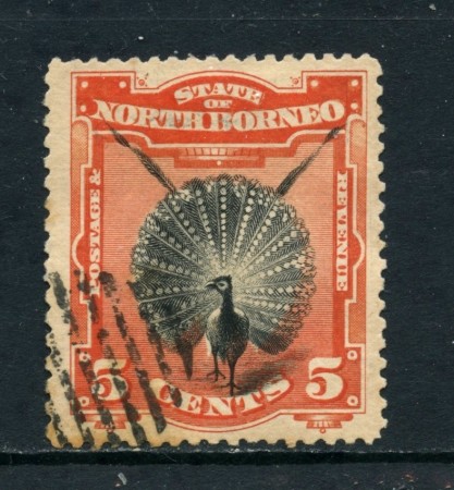1894 - NORD BORNEO - 5c. VERMIGLIO E NERO PAVONE - USATO - LOTTO/26978