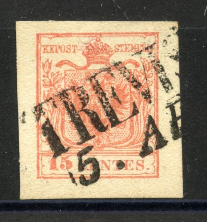 1854 - LOMBARDO VENETO - LOTTO/40543 - 15 CENT. ROSSO VERMIGLIO CHIARO CARTA A MACCHINA - USATO
