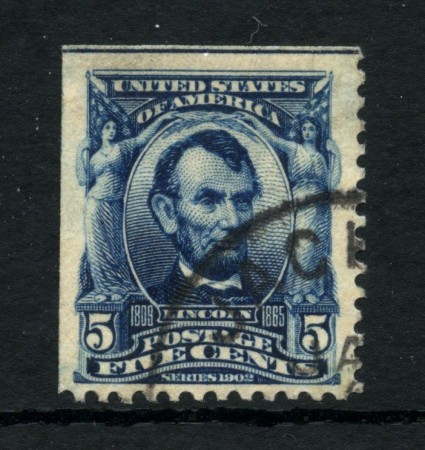 1902 - STATI UNITI - LOTTO/43561 - 5 cent. A LINCOLN NON DENTELLATO- USATO