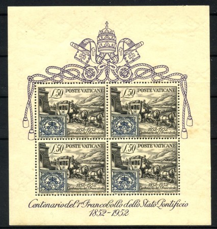 1952  VATICANO - LOTTO/41877 - CENTENARIO FRANCOBOLLO - FOGLIETTO NUOVO
