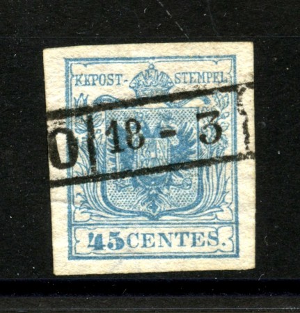 1850/51 - LOMBARDO VENETO - LOTTO/40472 - 45 Centesimi CELESTE CON FILIGRANA - USATO