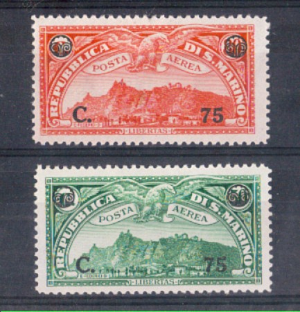 1936 - LOTTO/RSMA18CPL - SAN MARINO - POSTA AEREA SOPRASTAMPATI 2v. LING.